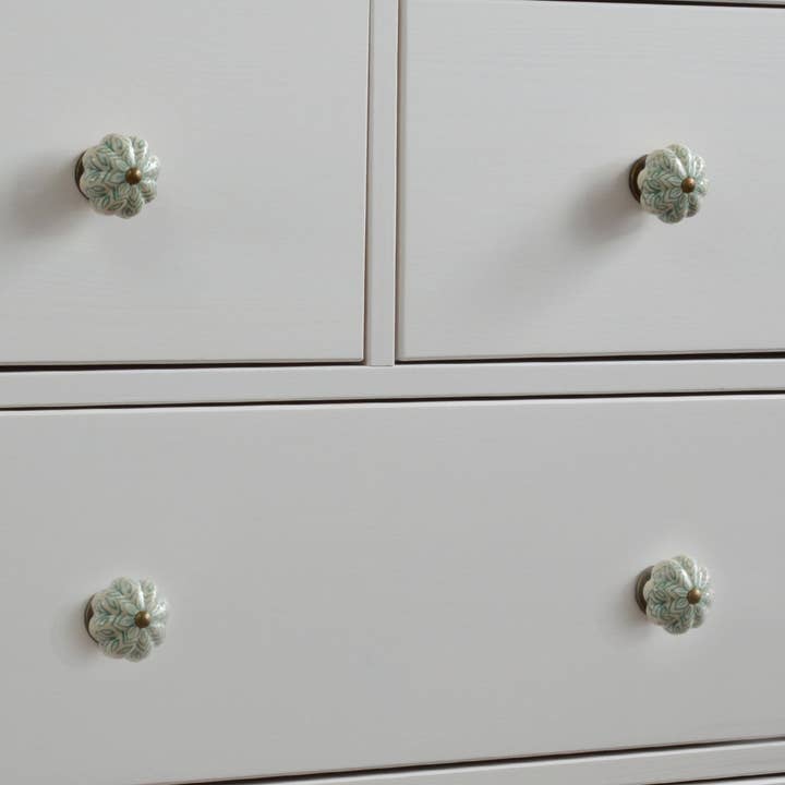 Nicola Spring Ceramic Drawer Knob - Vintage Flower - Mint Green for wholesale by Rinkit Pty Ltd