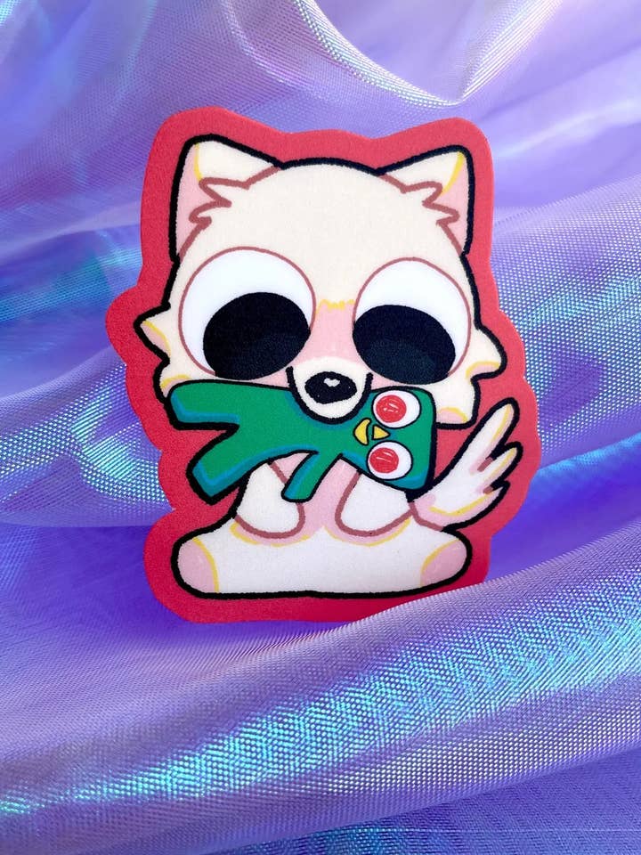 Eskie Dog and Gumby Sticker for wholesale by Caffeinehug
