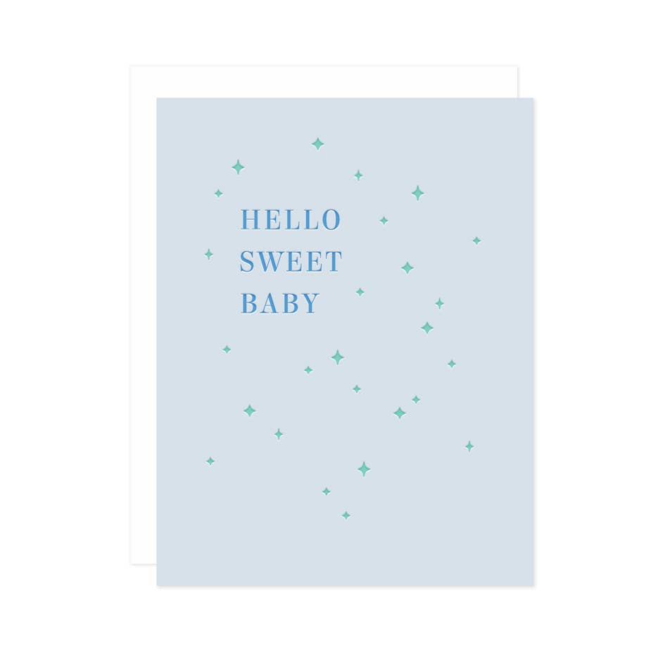 Missive - Wholesale Baby Card - Hello Sweet Baby Letterpress Greeting Card - Blue3