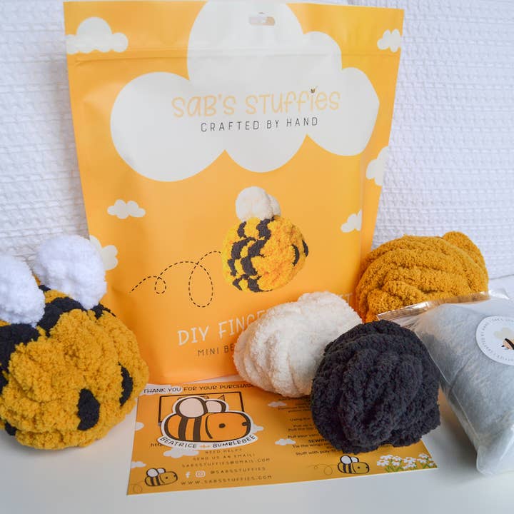 Mini Beatrice the Bumblebee DIY Finger Knit Kit for wholesale by Sab's Stuffies