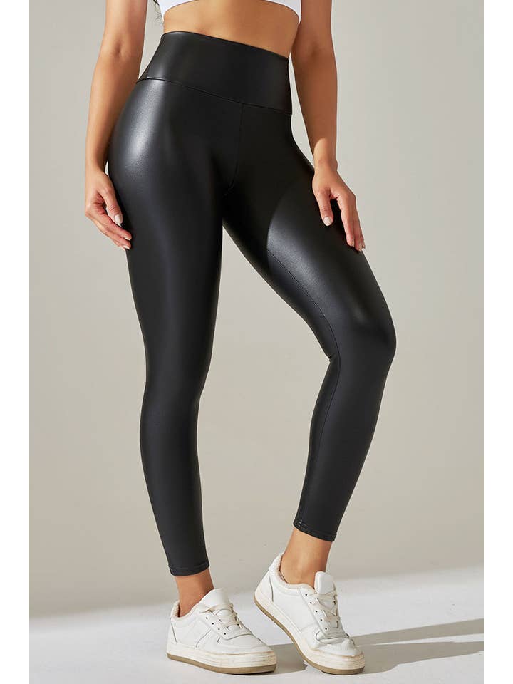 Color 5 - Wholesale Fashion Leggings - Women's - Black color high waist faux matt leather skinny leggings