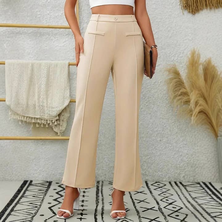 Dames Flared Broek Licht Beige N5A463 voor wholesale door alberalkirk