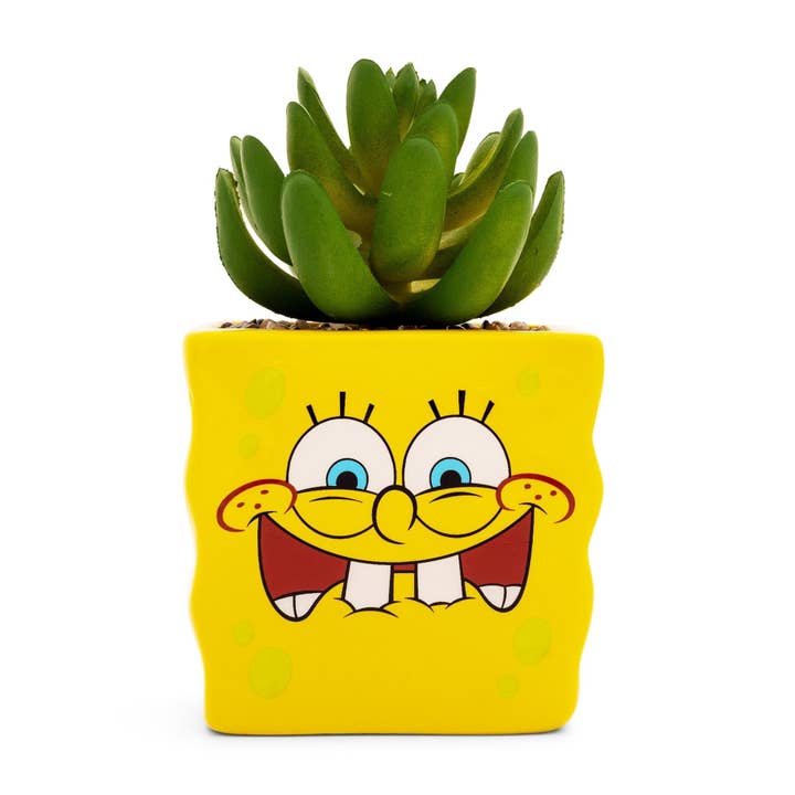 Nickelodeon SpongeBob SquarePants Face Mini Planter With Artificial Succulent for wholesale by Toynk