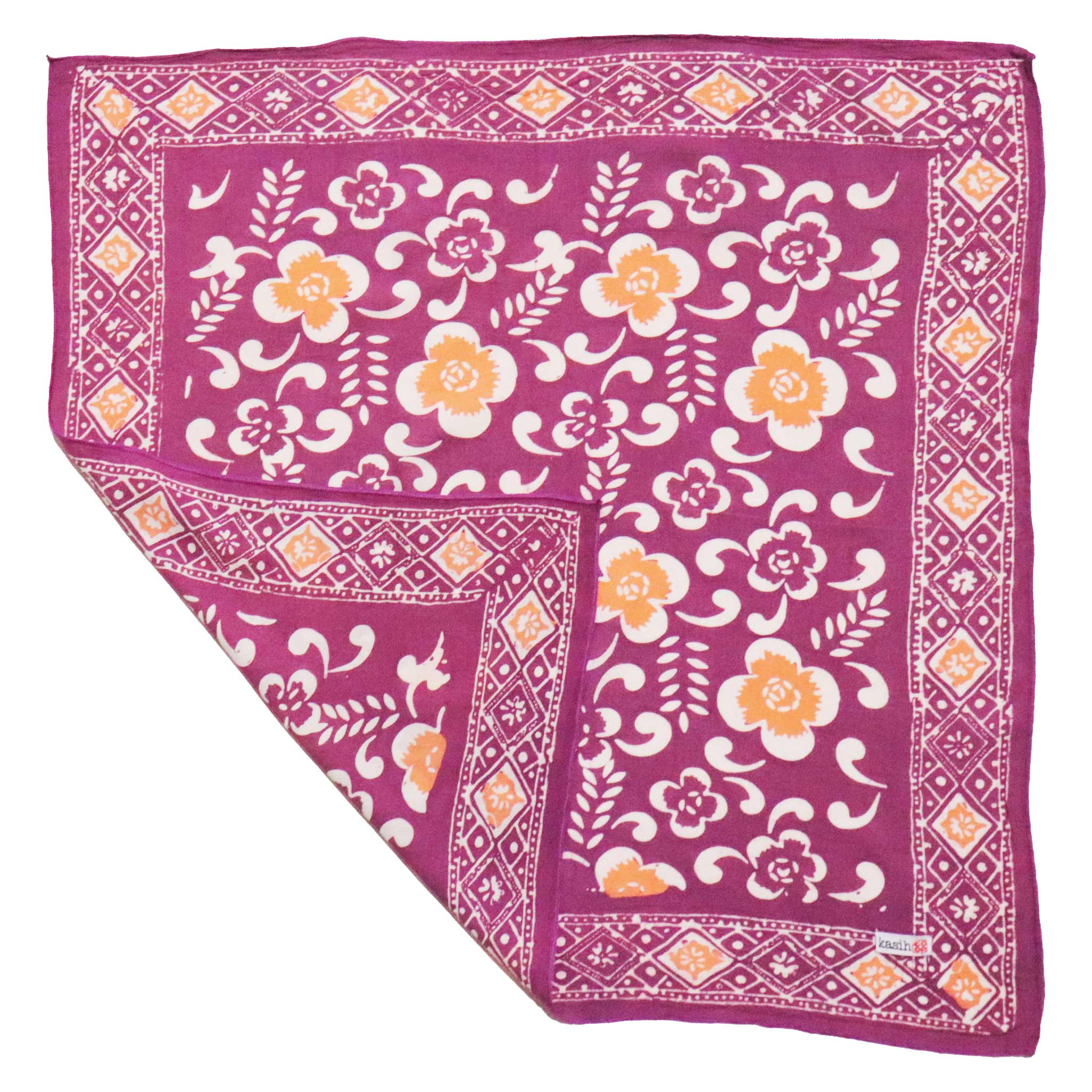 Kasih Co-op – Engroshandel Bandana - Dame – Håndfarvet Batik Bandana, 100% Blød Bomuld, Plumeria, Pink Lilla1