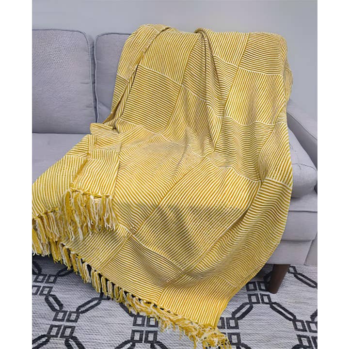Fennco Styles - Wholesale Throw Blanket - Mustard Chenille Woven Striped 50"x60" Throw Blanket