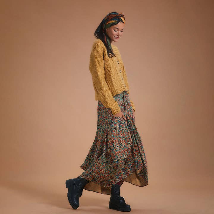 Ethnic Print Oversized Pocket Long Boho Skirt for wholesale by Los Banditos