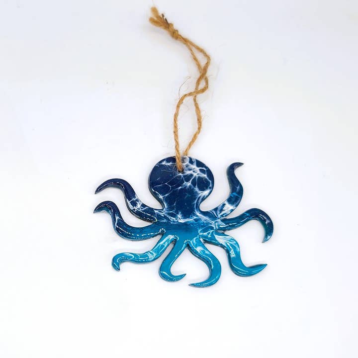 Octopus Christmas Ornament - Handmade Resin & Wood Ornament for wholesale by JEMS of the Sea
