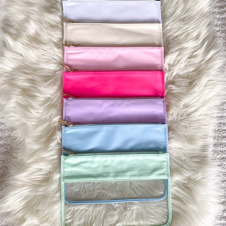 The Loki Shop - Vendita all'ingrosso Borsa per trucchi/cosmetici - Pochette piatta per trucchi, in nylon trasparente, con cerniera, per cosmetici, 10 pezzi
