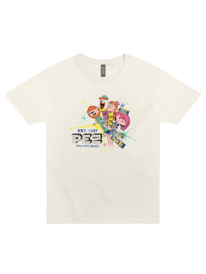 Bone PEZ Retro Assorted Fruit Candy Collectibles Graphic Tee for wholesale on Faire