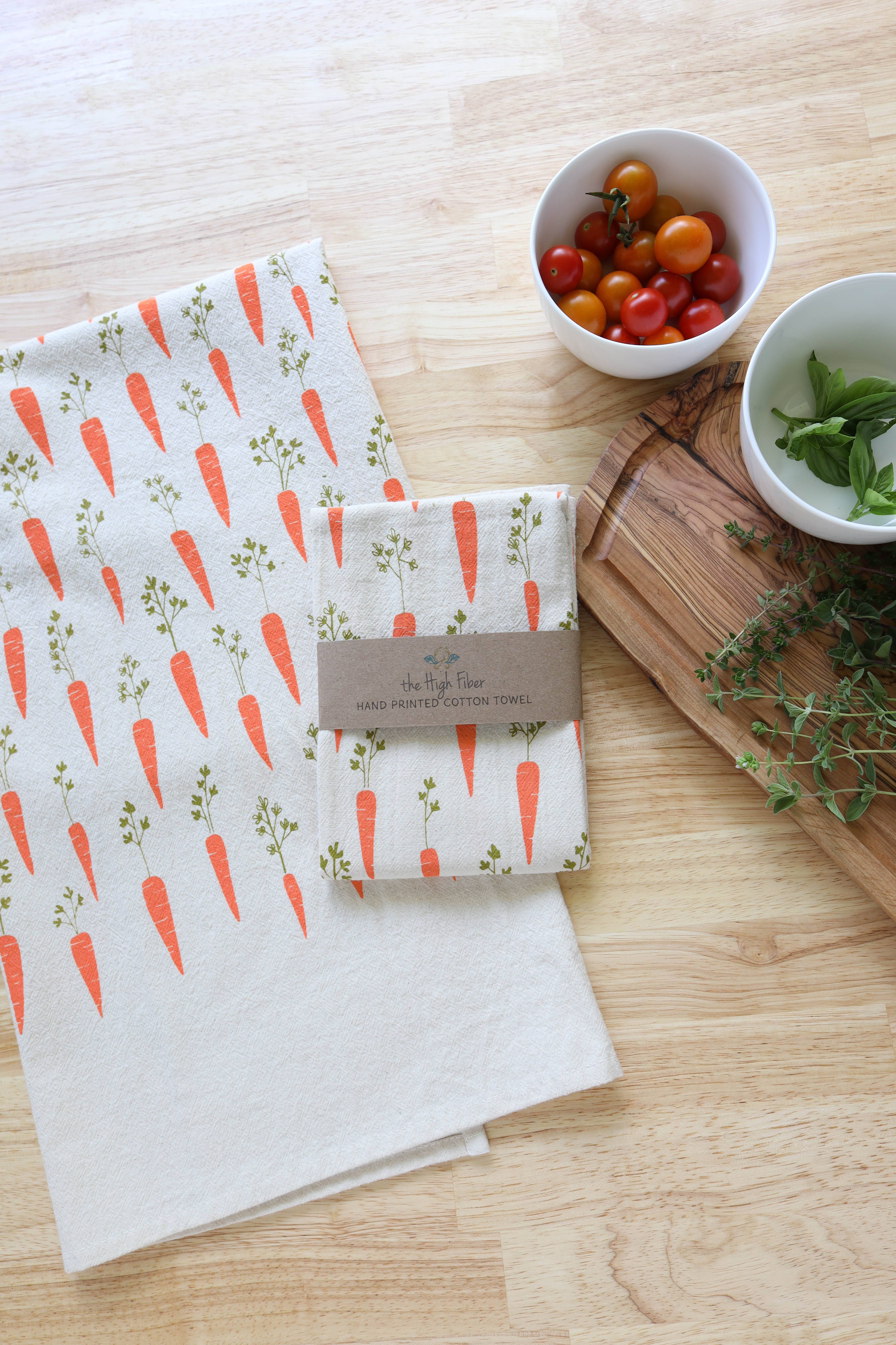 The High Fiber - Vente Torchons - Torchon de cuisine imprimé à la main motif carotte, torchon de jardin6