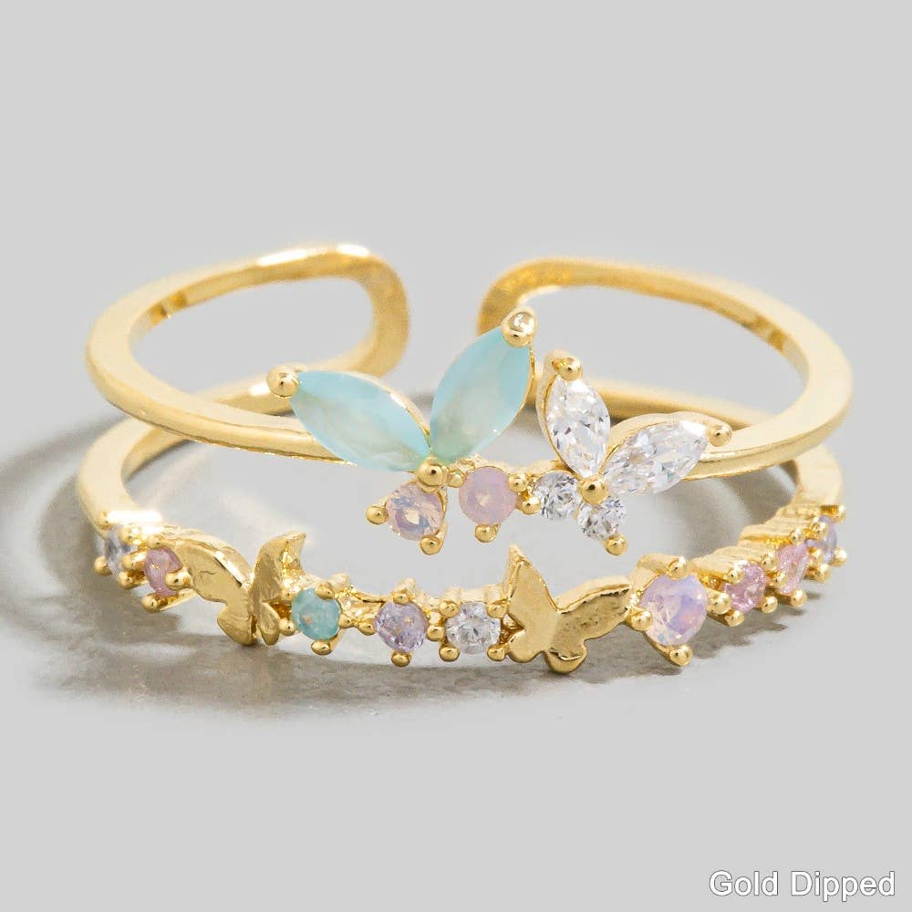 The Looks by Fame Accessories - Wholesale Band/Stacked Ring - Gold Dipped Cz Butterflies Layered Open Band Ring1
