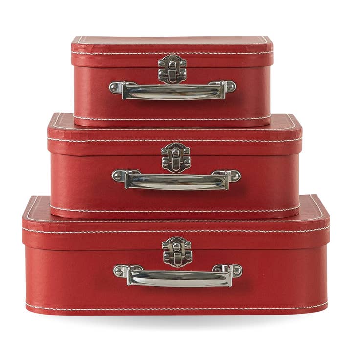 Soul & Lane - Wholesale Decorative Box - Set of 3 Rich Red Cardboard Suitcase Storage Box