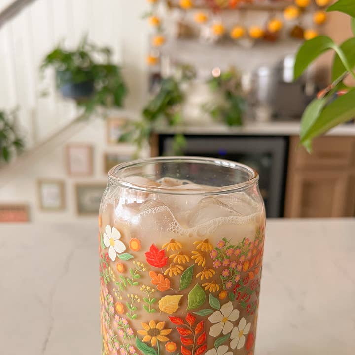 Hart and Flora Shop - Wholesale Drinking Glass/Cup - 16oz Fall Floral Glass2