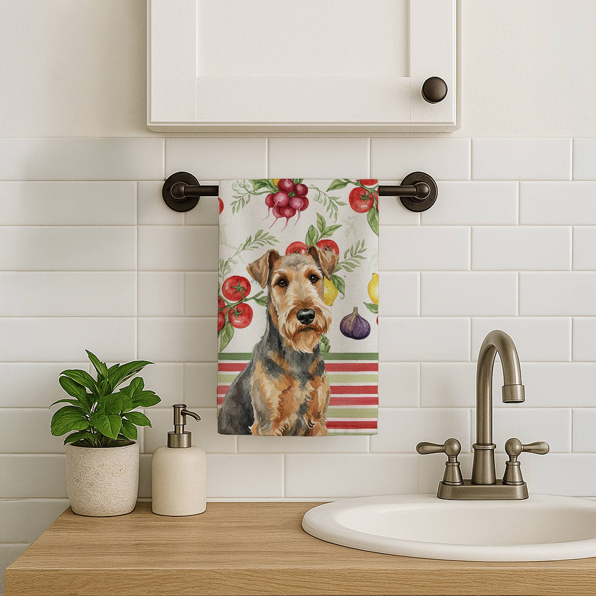 Caroline's Treasures - Wholesale Hand Towel - Grizzle Airedale Terrier Vegetables Towel WDK80680