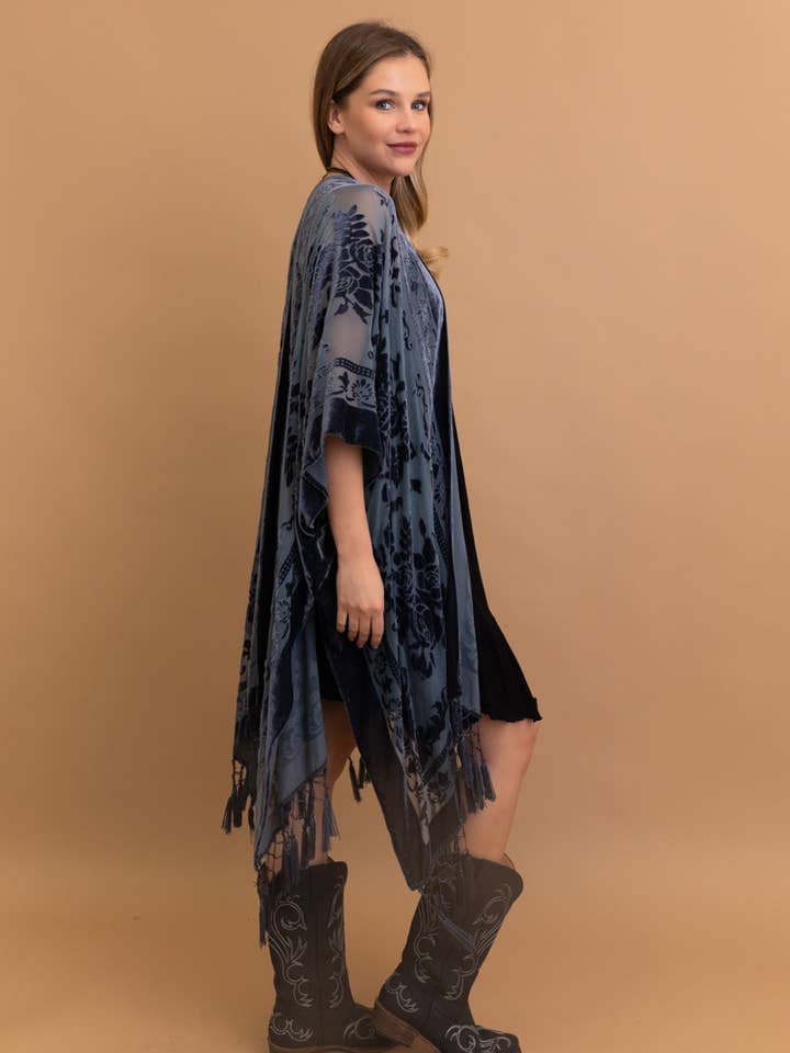 Leto Accessories - Wholesale Kimono - Women's - Bestselling Velvet Mesh Tapestry Tassel Kimono 💎