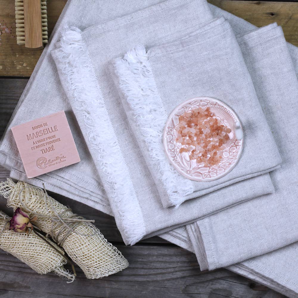 LinenCasa - Wholesale Hand Towel - Linen Guest Towel – Stonewashed –Light Natural w Frayed Edge5