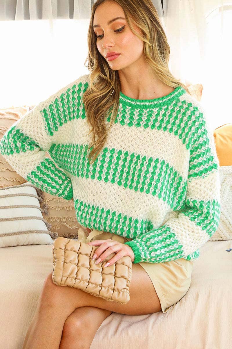Vine & Love – wholesale Knitted jumper – Women′s – Crew Neck Color Blocked Knitted Sweater Top VT3145524