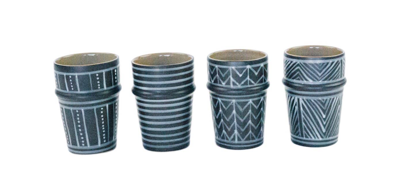 atelierBOEMIA - Wholesale Drinking Glass/Cup - GRAPHIC Beldi porcelain cups - set of 43