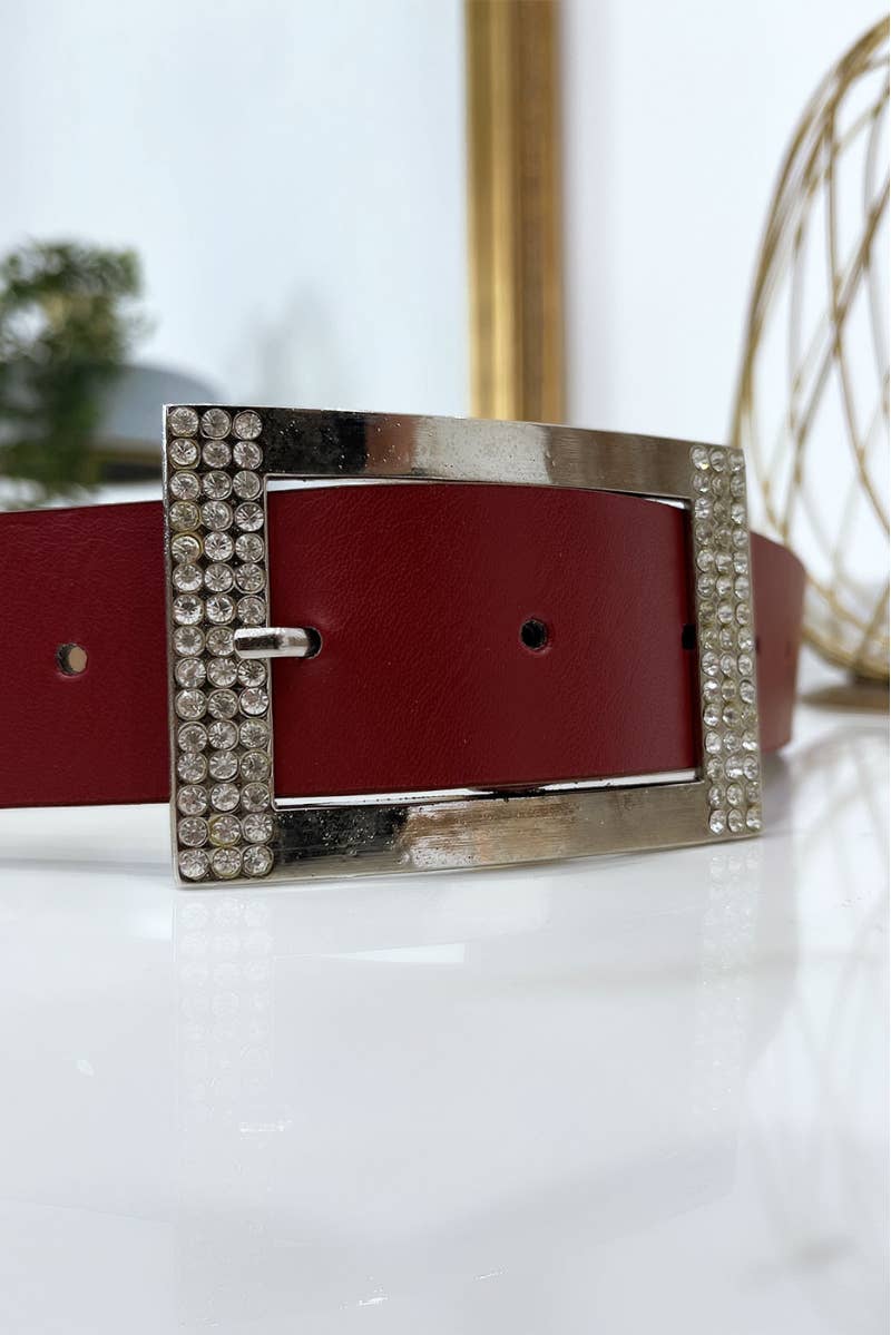 LS GROUP - Wholesale Belt - Women's - Burgundy and silver rhinestone belt for women 85cm1