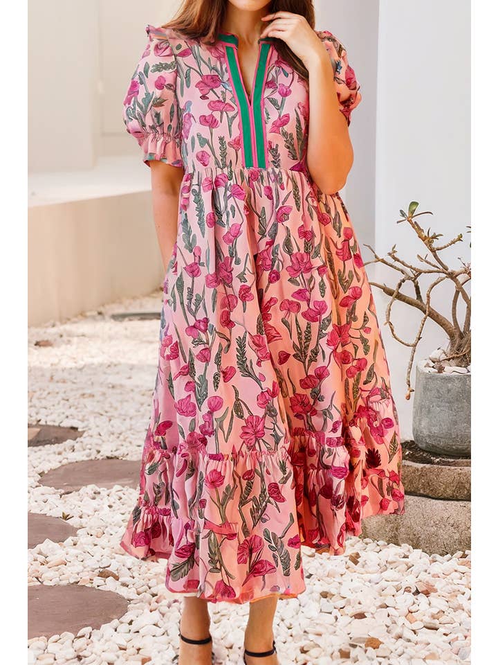 LDC Floral Print Long Pink Dress for wholesale on Faire