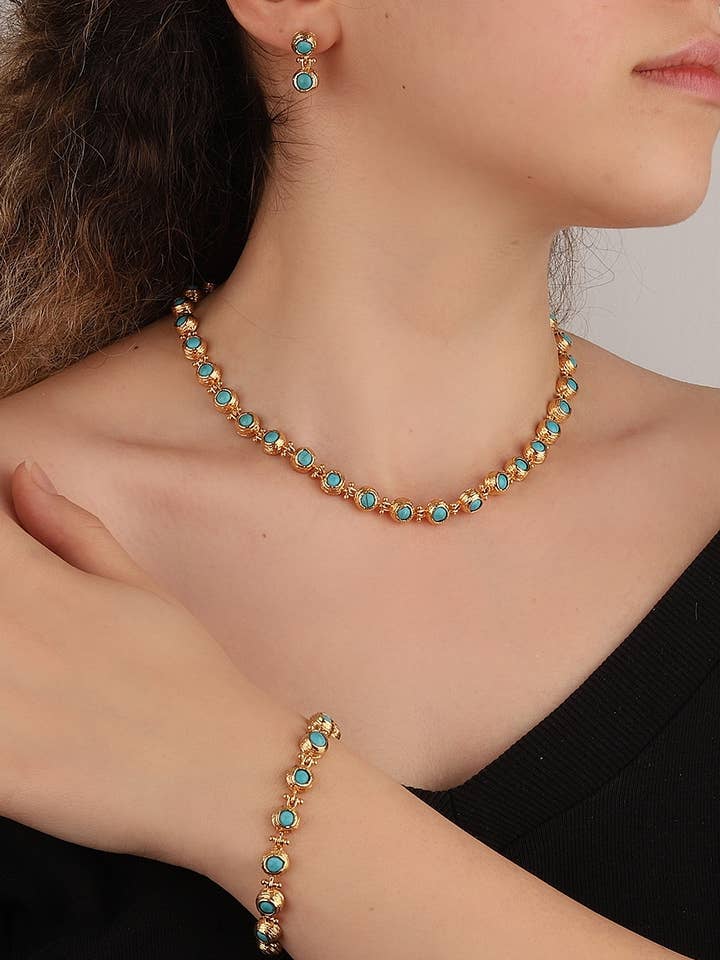 Sultanî Jewelry Set – Sequential Turquoise Natural Stone for wholesale by BUBU BY TEKIN SHOP