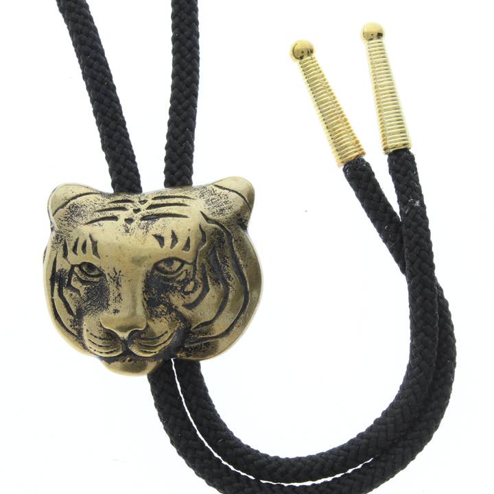 Cravate Tiger Bolo, dorée, fabriquée aux États-Unis pour la vente par HHH Designs