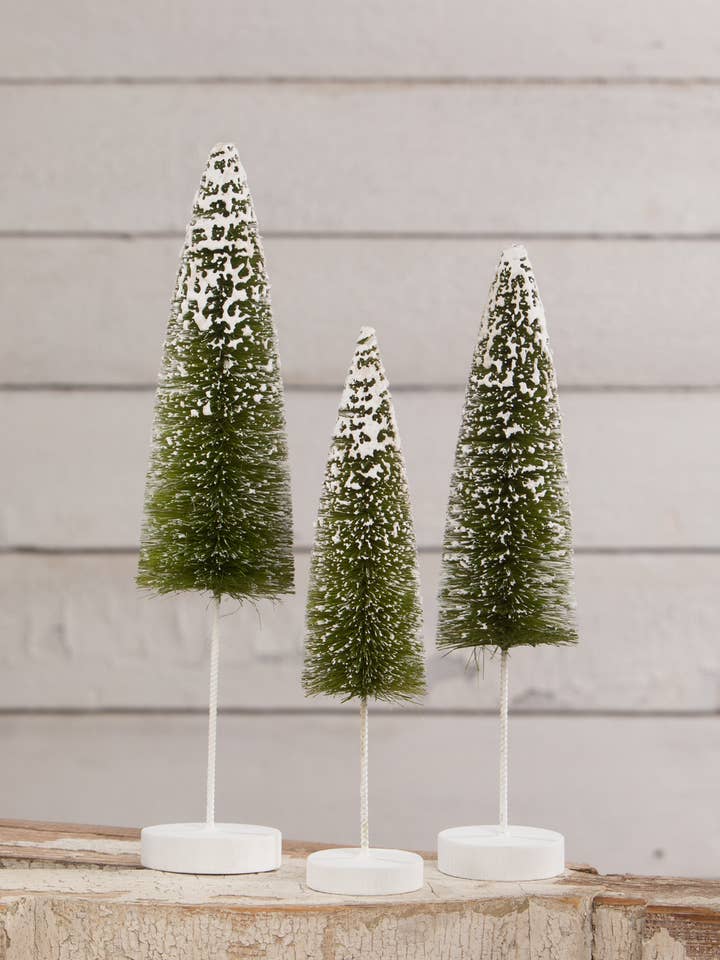 Snow Covered Green Bottle Brush Tree S3 for wholesale by Bethany Lowe Designs