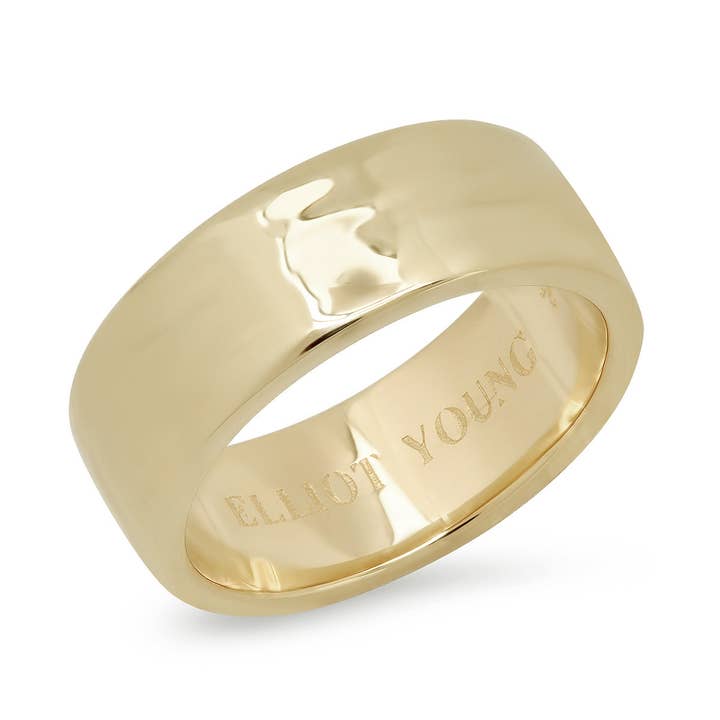 Banda Ancha Martillada de "Metal Líquido" en Oro de 14K para venta al por mayor de Elliot Young Fine Jewelry