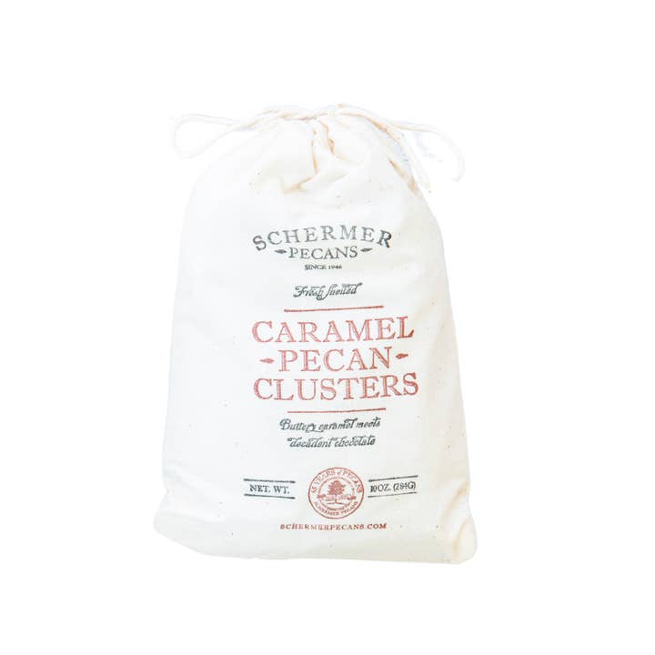 Schermer Pecans - Wholesale Nuts - PECAN CARAMEL CLUSTERS - GA Grown - 12 Cloth Bags/Case4