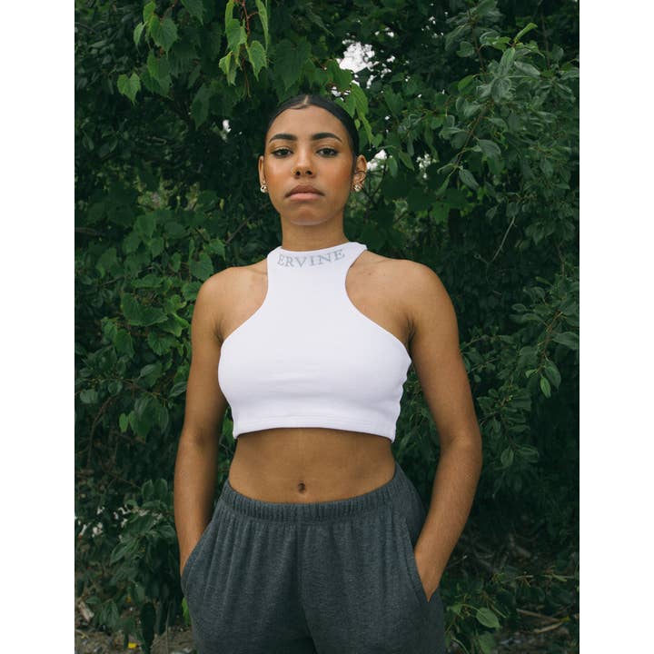 REVERSE RACER CROP TOP - ICE WHITE (SOFT FIT) for wholesale by ERVINE