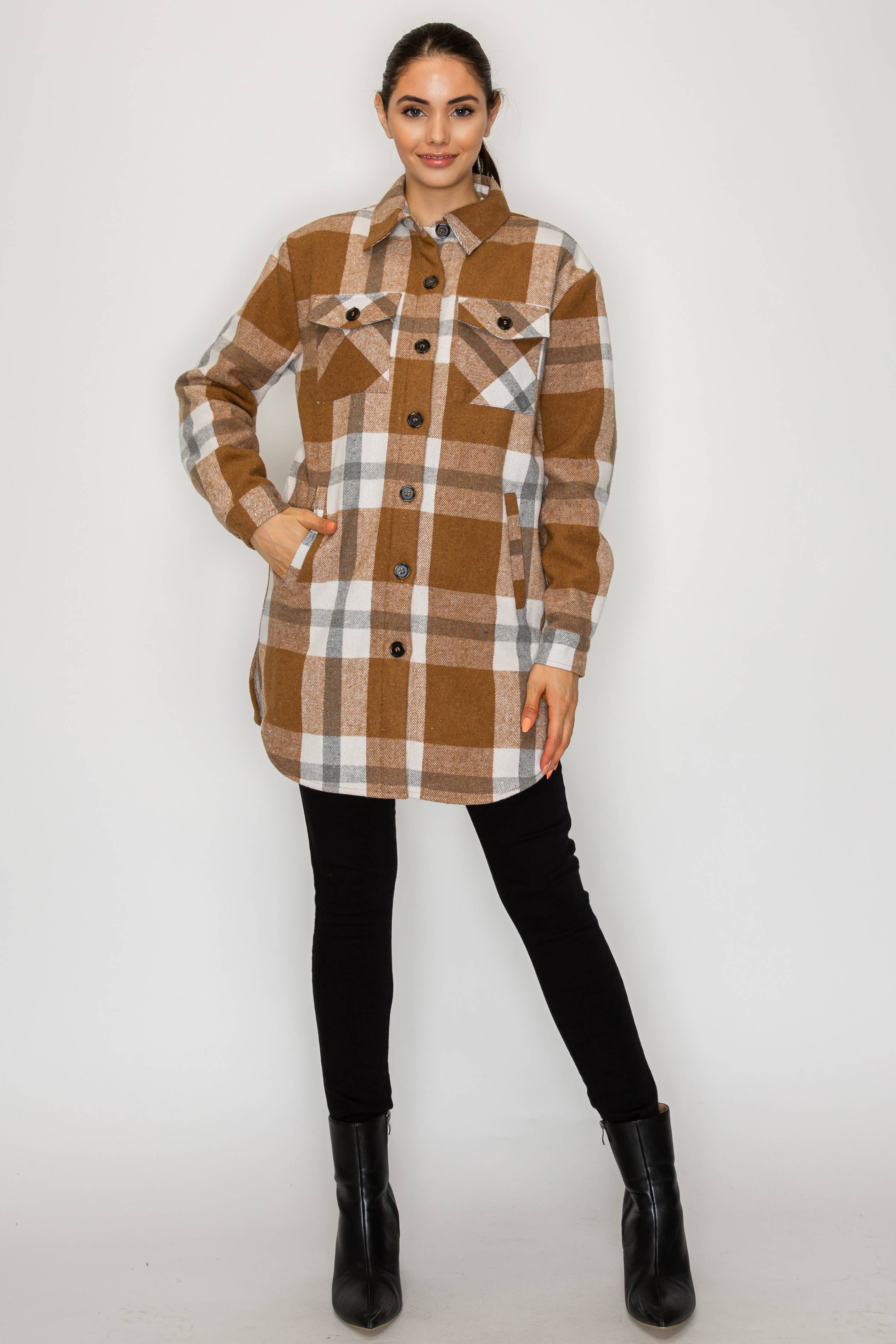 PATRONCITO USA INTERNATIONAL, INC - Wholesale Shirt Jacket/Shacket - Women's - Women Plaid Long Button Shirts Jackets (Shakets) LJ450-202528