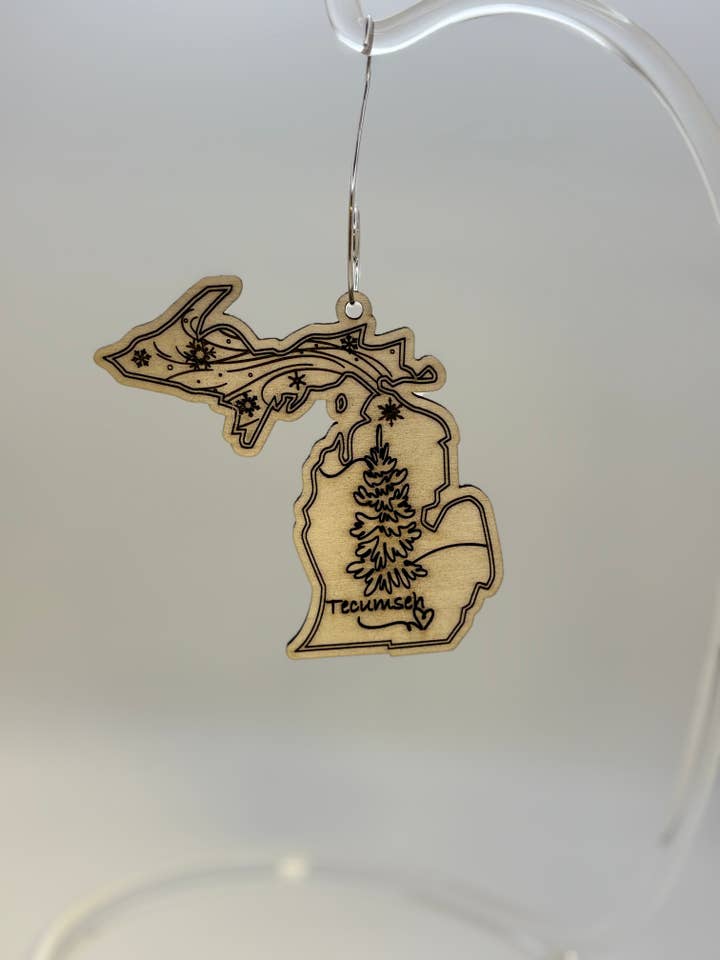 PERSONALIZED Love Michigan Wood Ornament for wholesale by Chickadee Woods Designs, LLC