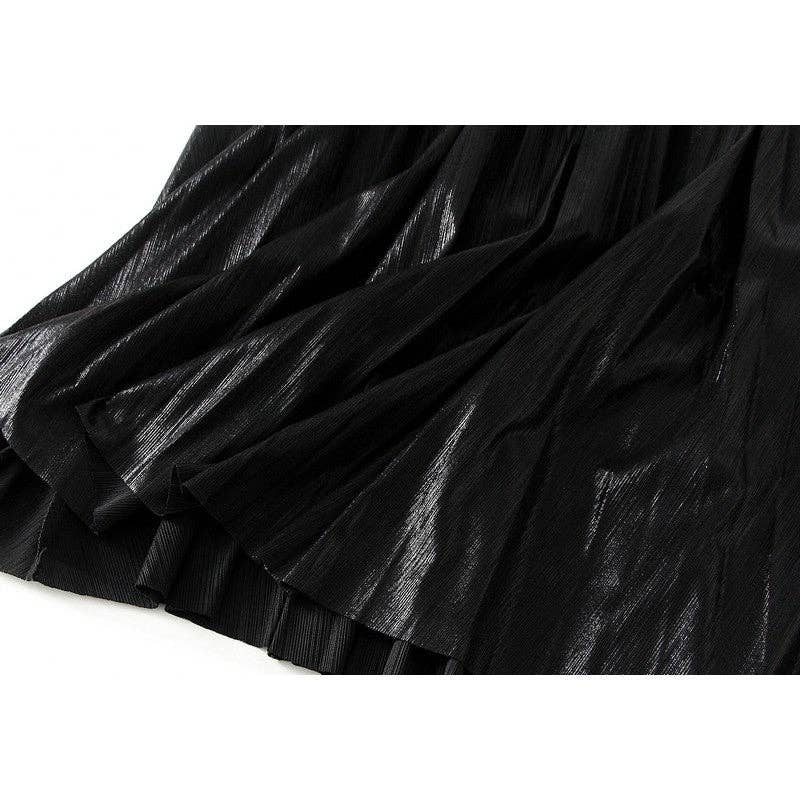 UZ Wholesale Store - Vente Jupe – femme - Jupe trapèze plissée métallique avec taille élastique de couleur unie2