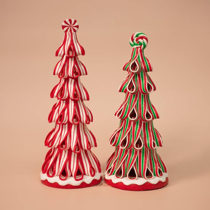 10"-11"H Set of 2 Ribbon Swirl Clay Dough Candy Trees for wholesale by LINSPIRE