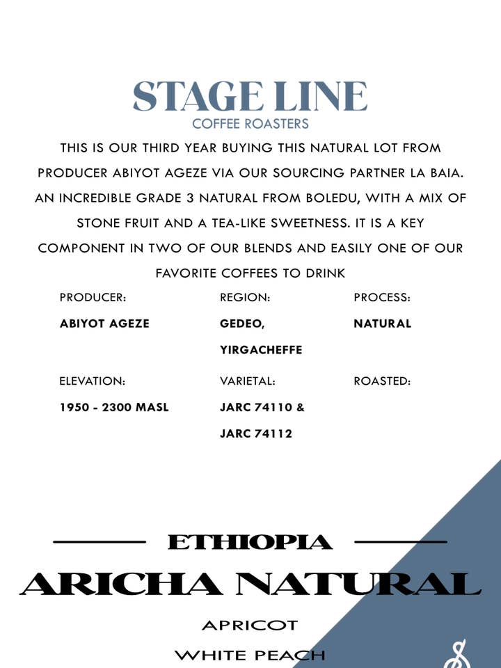 Ethiopia Aricha Natural for wholesale by Stage Line Coffee Roasters