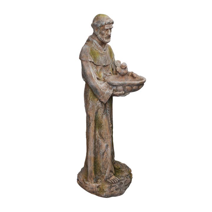 Alpine Corporation - Wholesale Bird Feeder - Old World St. Francis Statue w/ Bird Feeder - Mossy Finish