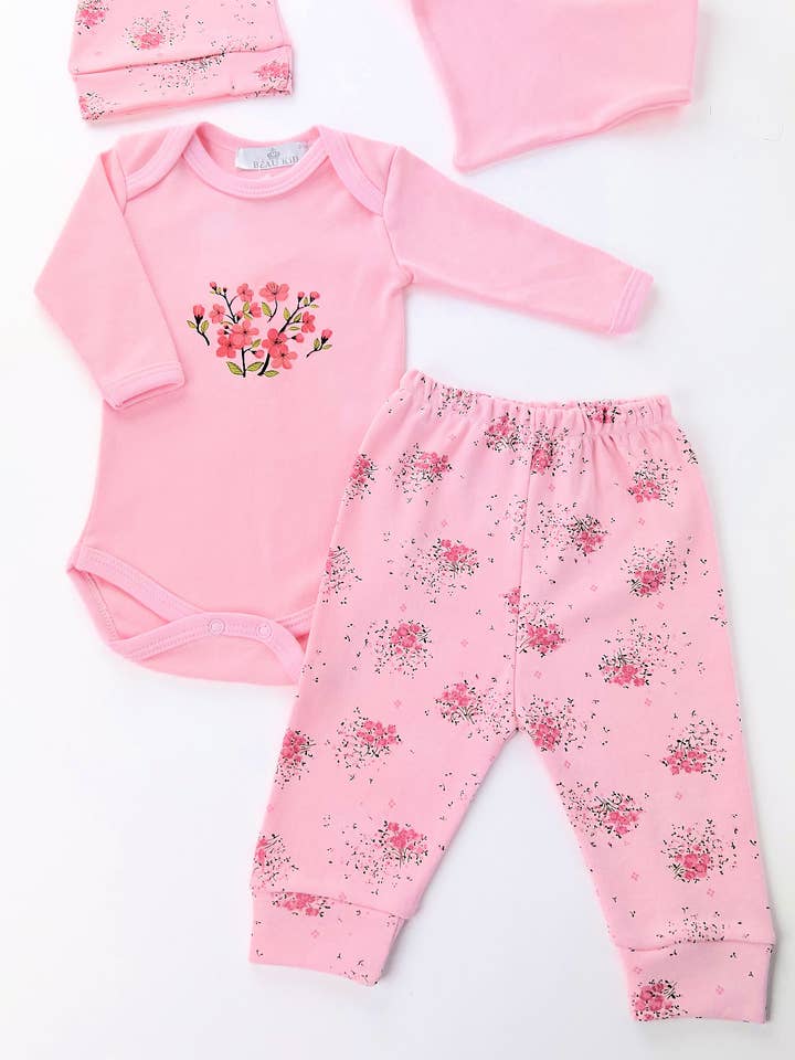 Conjunto de Bodysuit Floral de Algodão Springtime para Bebé Menina 11135 por atacado de BEAU KiD