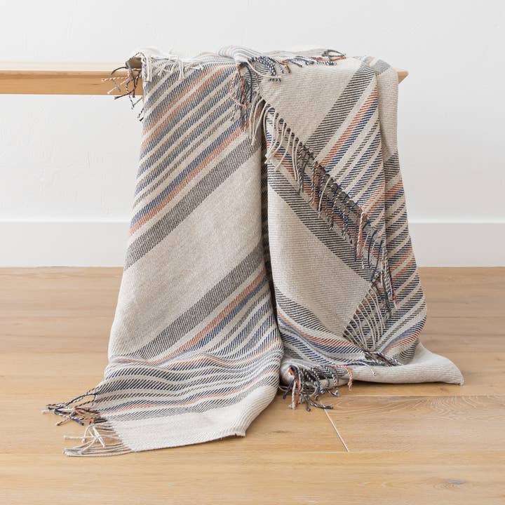PAOLO THROW NATURAL INDIGO STRIPE 51 x 71 for wholesale by LinenMe