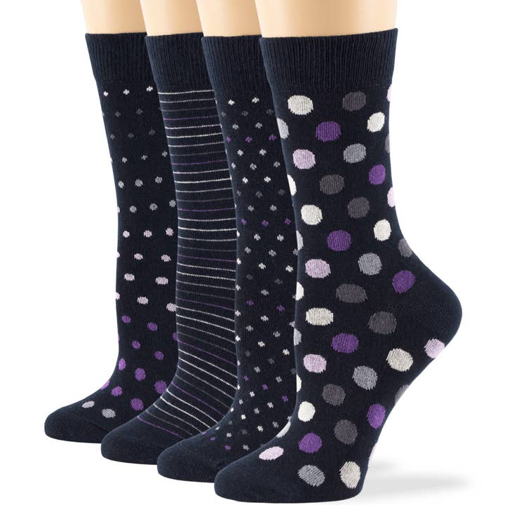 Women's Cotton Novelty Crew Socks - 4 Pack - Dark Navy for wholesale by 7Bigstars Kingdom