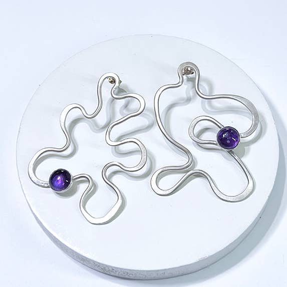 Inky Doodle Earrings in Sterling and Amethyst for wholesale by Audacious Studio