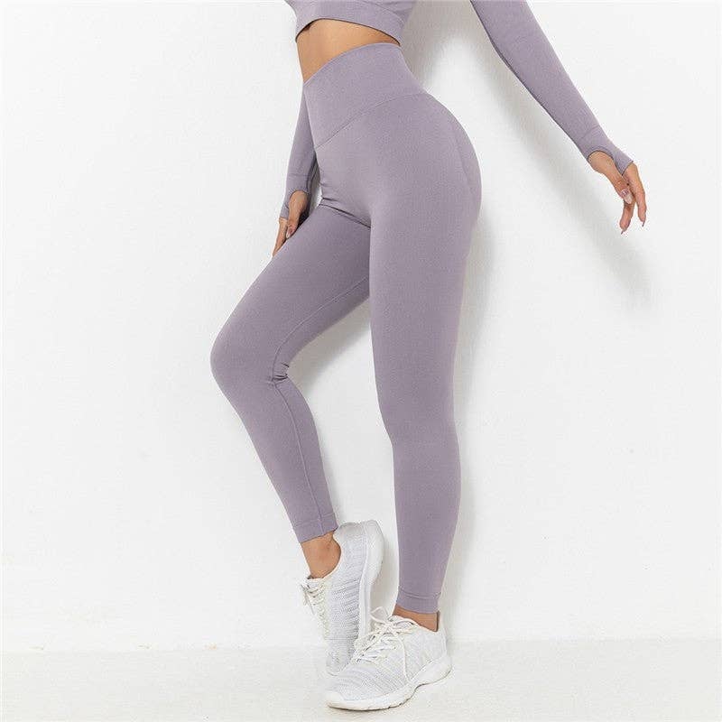 FurDecoration - Wholesale Athletic/Lounge Leggings - Women's - Solid Color High-Waisted Elastic Push-Up Sports Leggings7