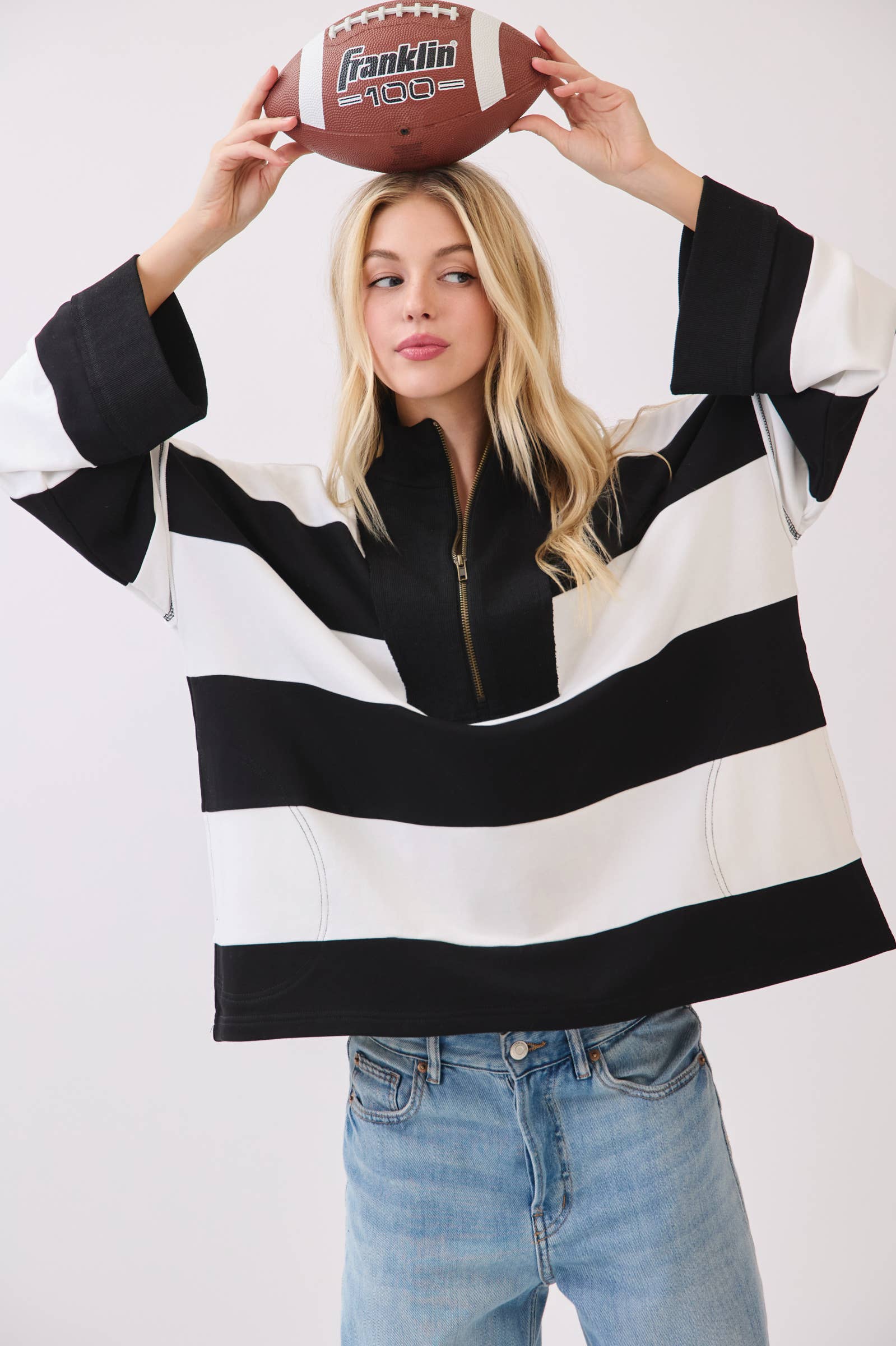 Sewn and Seen - Vente Sweat-shirt – femme - Pull à fermeture éclair rayé19