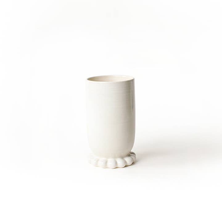 Signature White Medium Cylinder Vase with Knobbed Foot for wholesale by Coton Colors