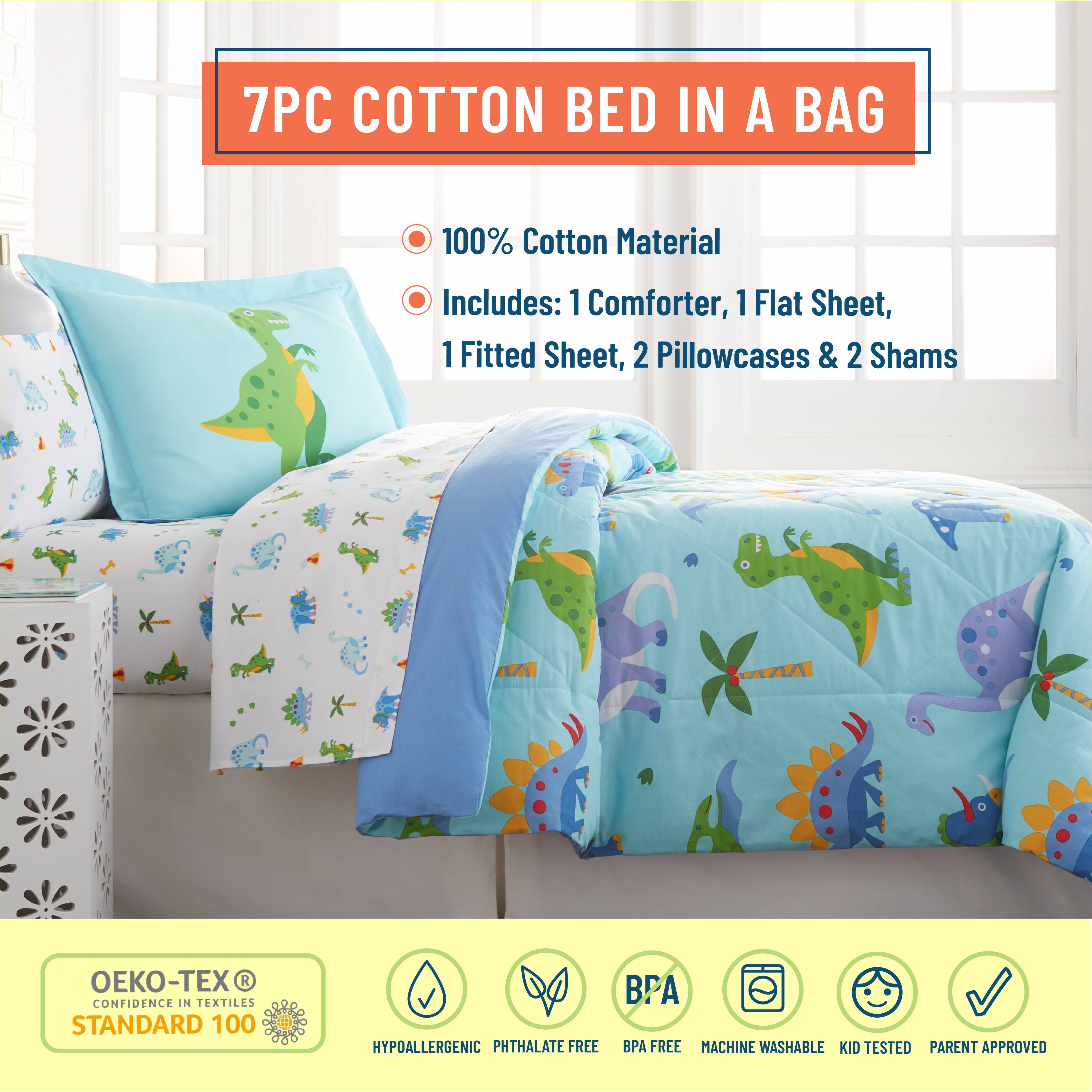 Wildkin - Venta al por mayor Conjunto de ropa de cama - Niños y bebés - Dinosaurio Land 7 pc cama de algodón en una bolsa - completo1