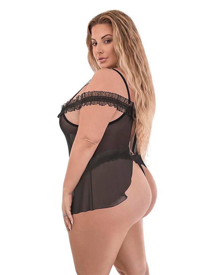 Black Fly Away Baby Doll & Split Crotch Thong for wholesale on Faire