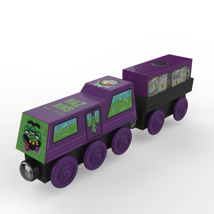 Twinkle Toys LLC - Wholesale Toy Set - Kids - Zany Trains - Toxic Ted - Series 1 - Wooden Train and Cargo Set - Compatible with All Wooden Train Sets