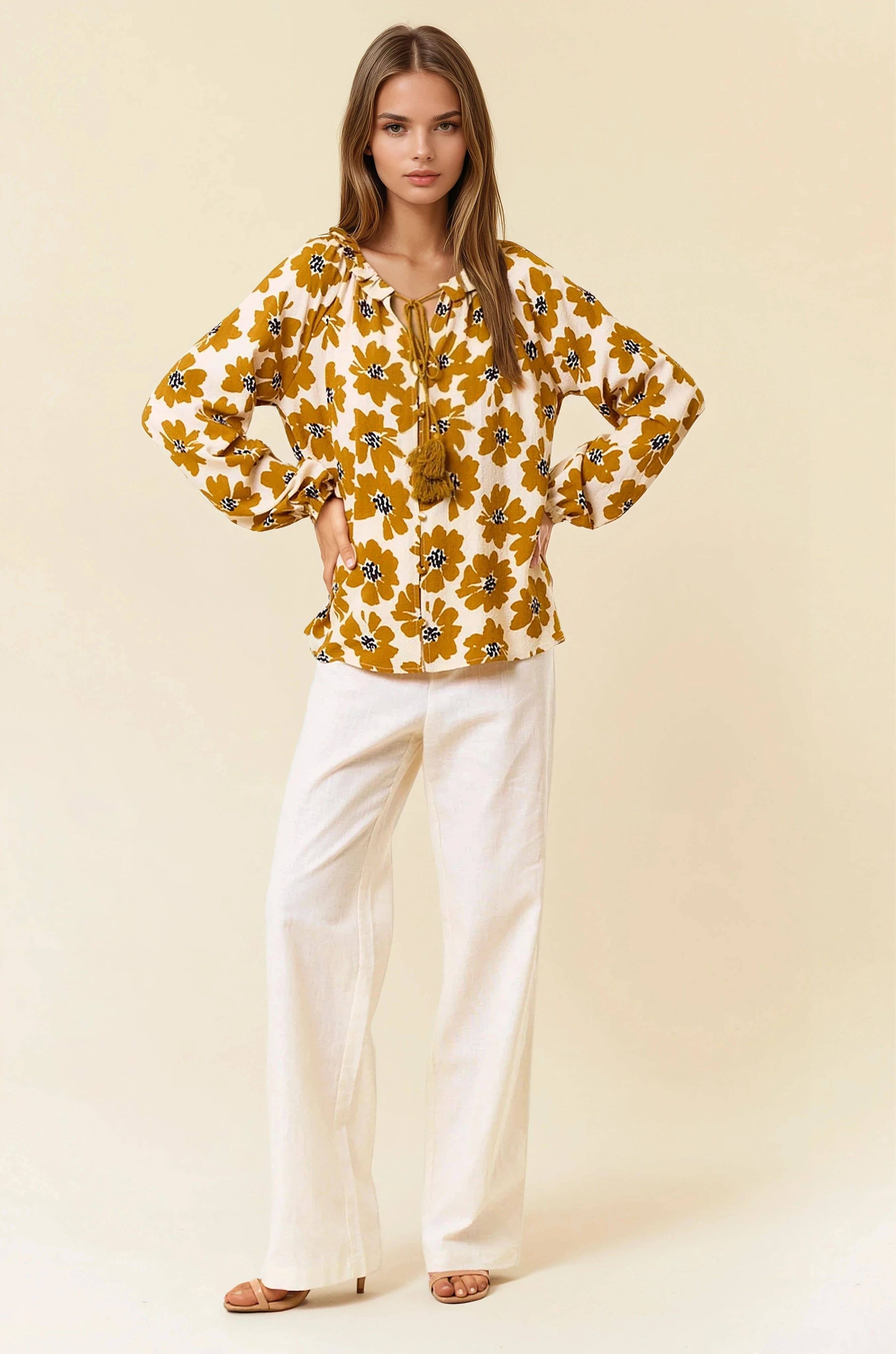 Doe and Rae - Vente Chemisier – femme - Blouse boutonnée à manches longues à imprimé floral - 44646T9