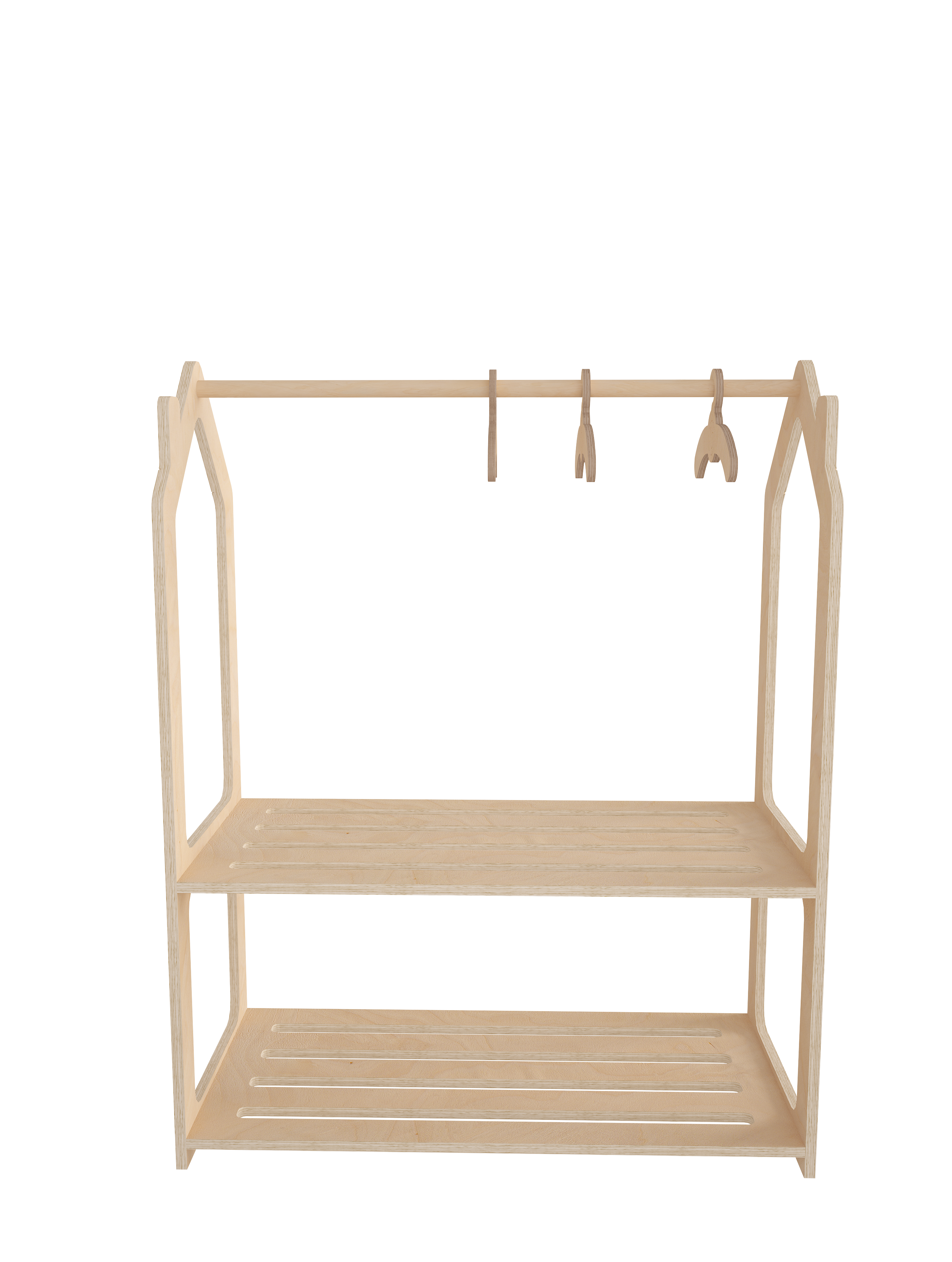 Rotermond Furniture LLC - Wholesale Clothes Hangers - Roof Montessori Kids Wardrobe - Natural Wood Clothing Rack Organizer 3-Piece Set for Child's Room, Playroom, Nursery – Durable Baby Clothes Storage Furniture9