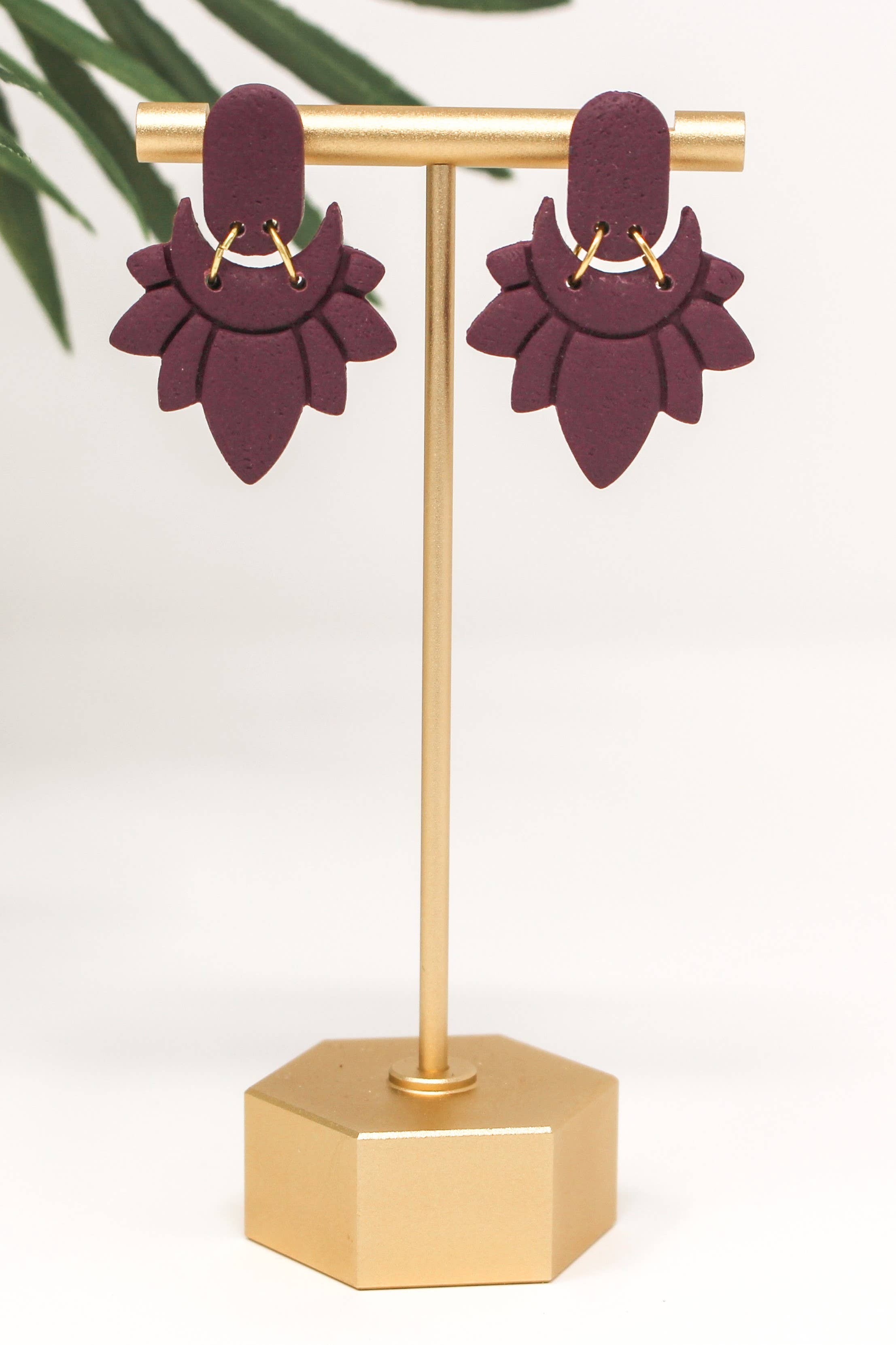 Fern and Arrow co. - Wholesale Dangle Earrings - Adara- Polymer clay maroon bohemian boho dangle earring1