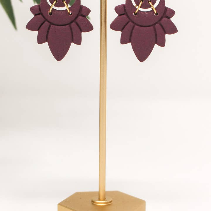 Fern and Arrow co. - Wholesale Dangle Earrings - Adara- Polymer clay maroon bohemian boho dangle earring1
